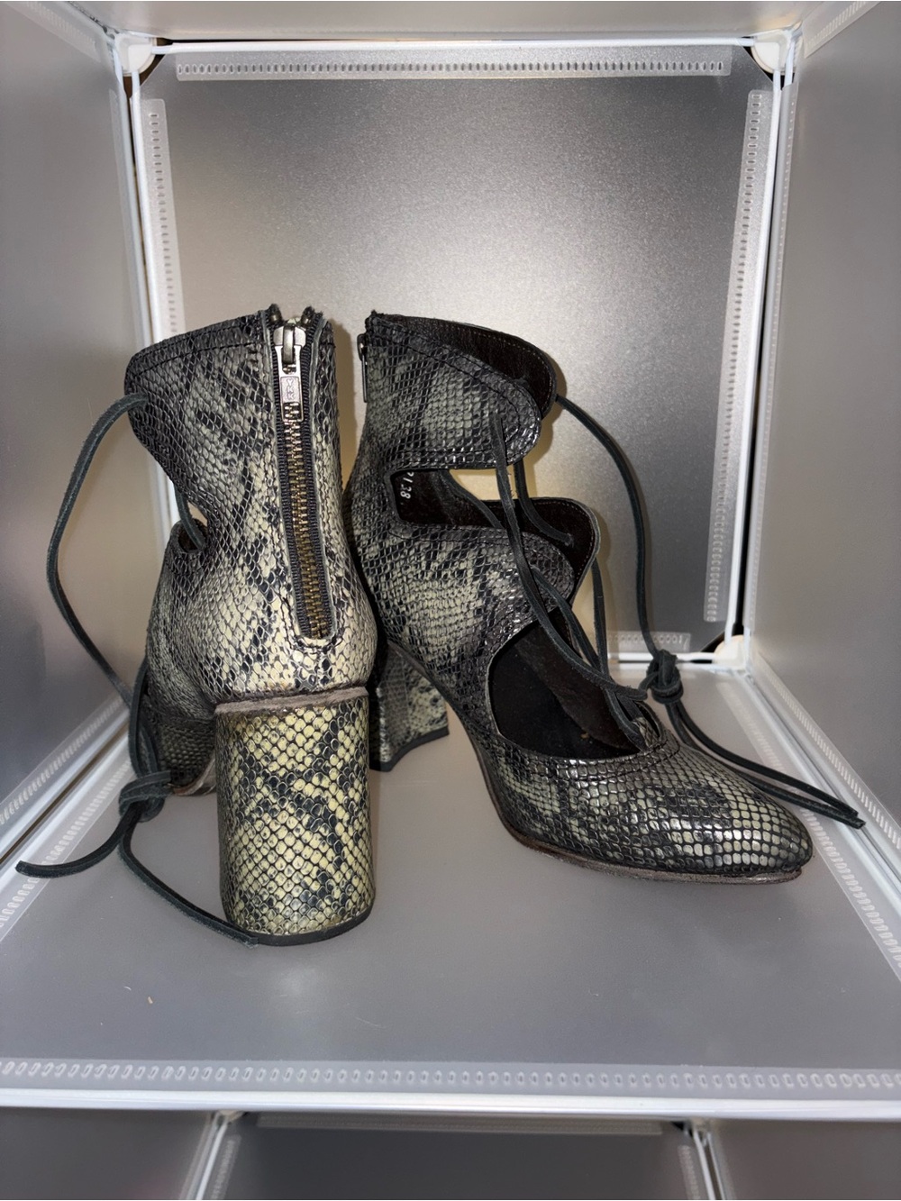 Freebird by Steven Snakeskin Lace-Up Block Heel Pumps - Black/Gray - Picture 2 of 6